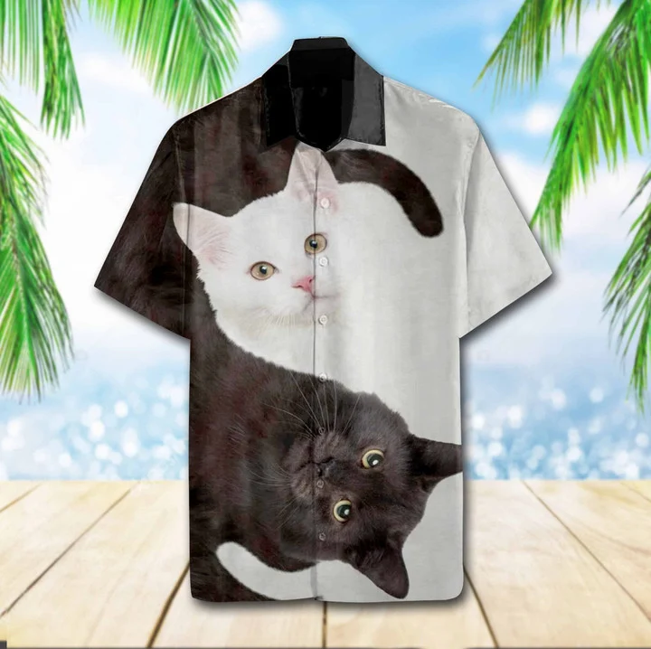 Lovely Cat Yin Yang Design Hawaiian Shirt for Men, women, Gift for cat lovers