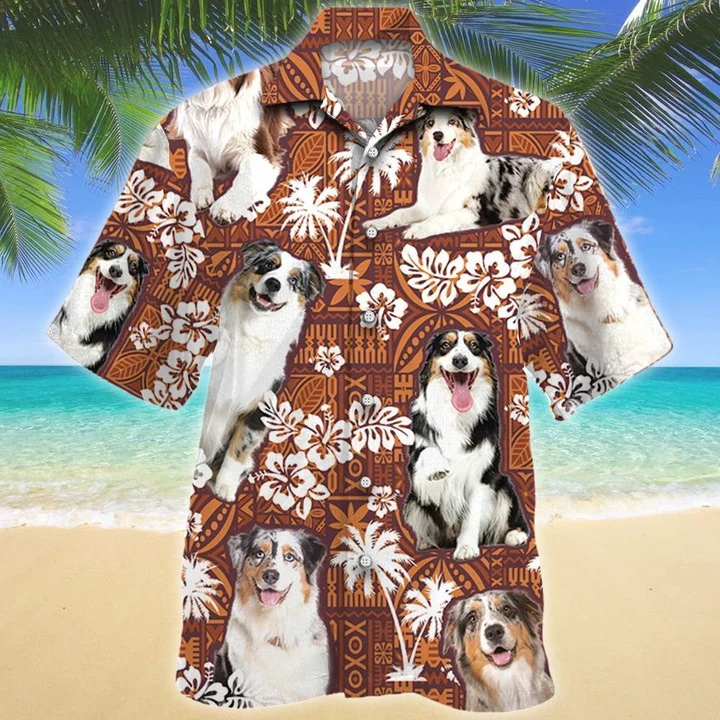 Lovely Design Australian Shepherd Dog Red Tribal Pattern Hawaiian Shirt