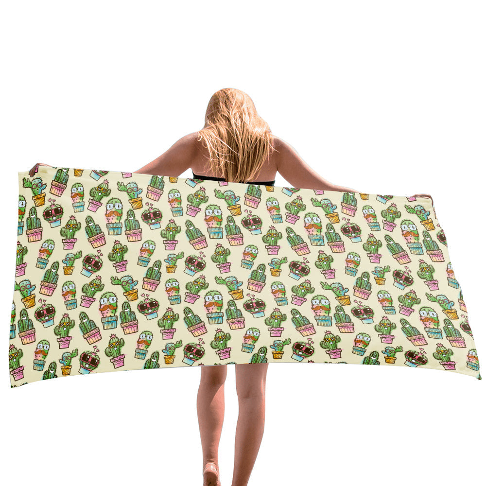 Lovely Funny Cactus Beach Towel, Towel Gift For Camping, Sports, Beach, Backpacking, Yoga, Gym, Travel Beach Towels for Women Men Girls