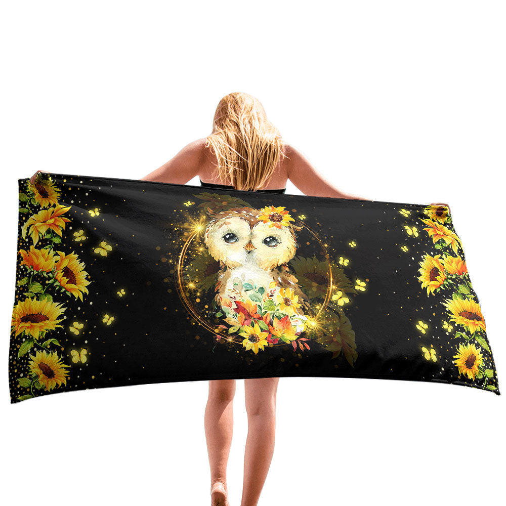 Lovely Sunflower Owl Beach Towel, Towel Gift For Camping, Sports, Beach, Backpacking, Yoga, Gym, Travel Beach Towels for Women Men Girls