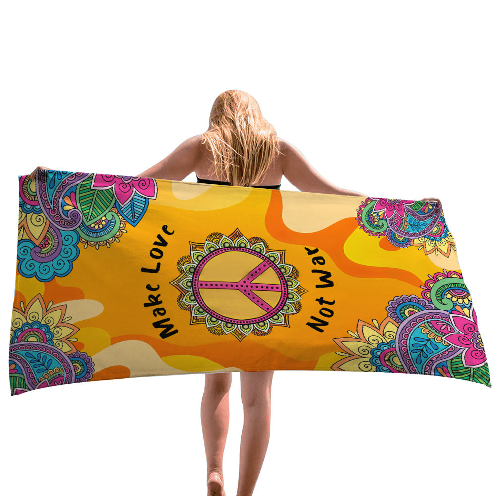 Make Love Not War Mandala Flowers Beach Towel, Towel Gift For Camping, Sports, Beach, Backpacking, Yoga, Gym, Travel Beach Towels for Women Men Girls