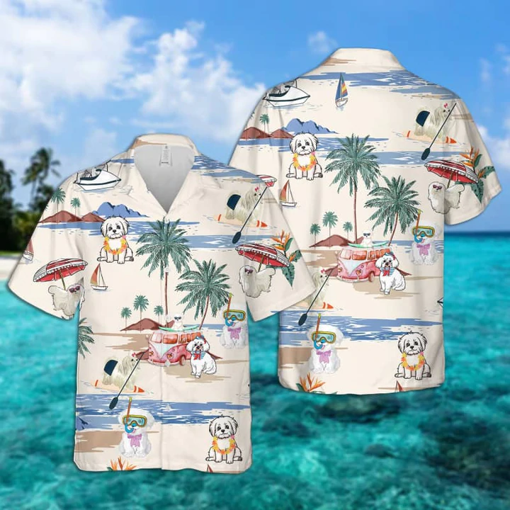 Maltese Summer Beach Hawaiian Shirt, Hawaiian Shirts for Men women Short Sleeve Aloha Beach Shirt