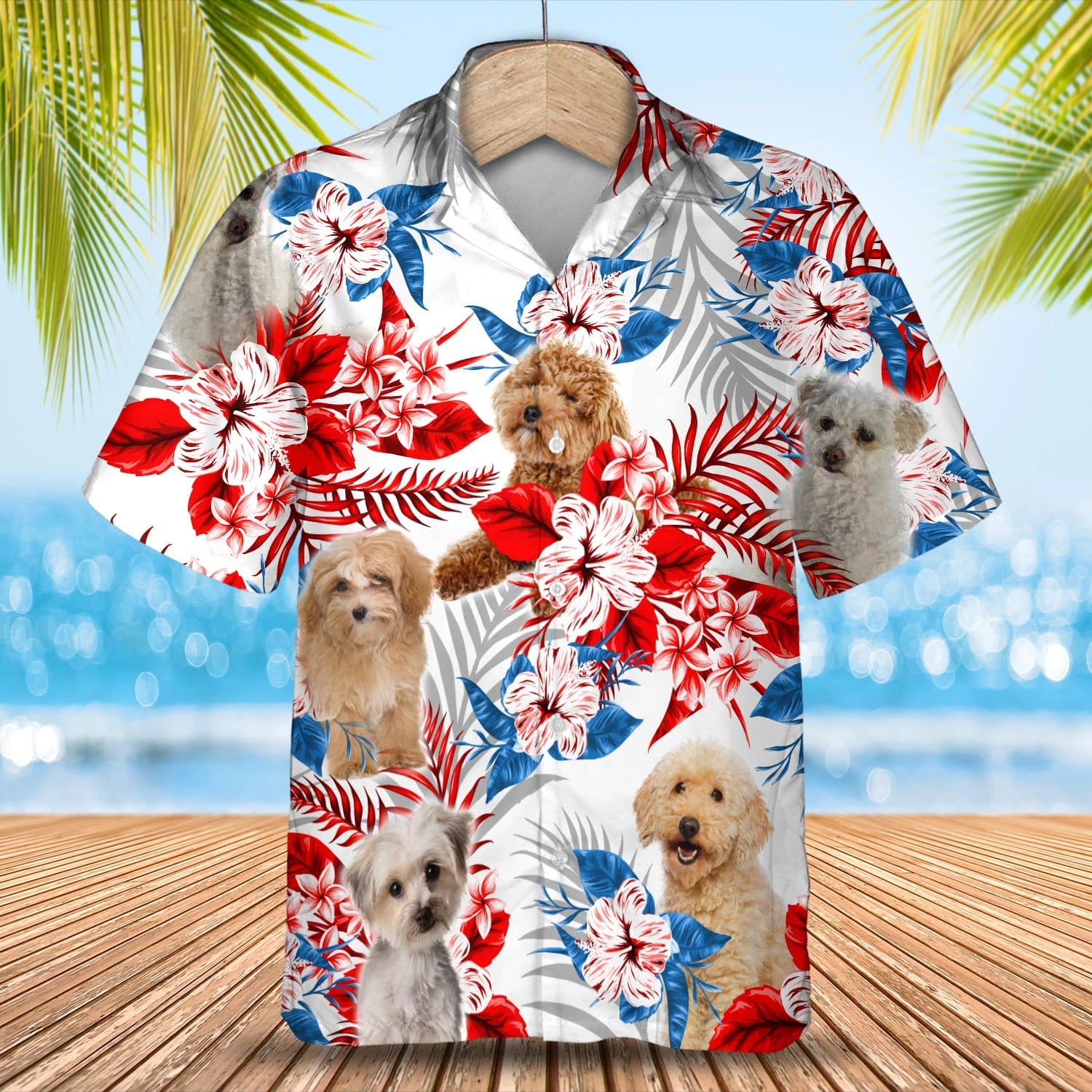 Maltipoo American flag Hawaiian Shirt, Summer aloha shirt, Men Hawaiian shirt, Gift for summer