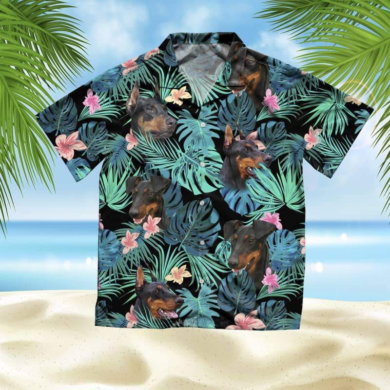 Manchester Terrier Hawaiian Shirt, Dog Summer Leaves Hawaiian Shirt, Unisex Print Aloha Short Sleeve Casual Shirt Summer Gifts