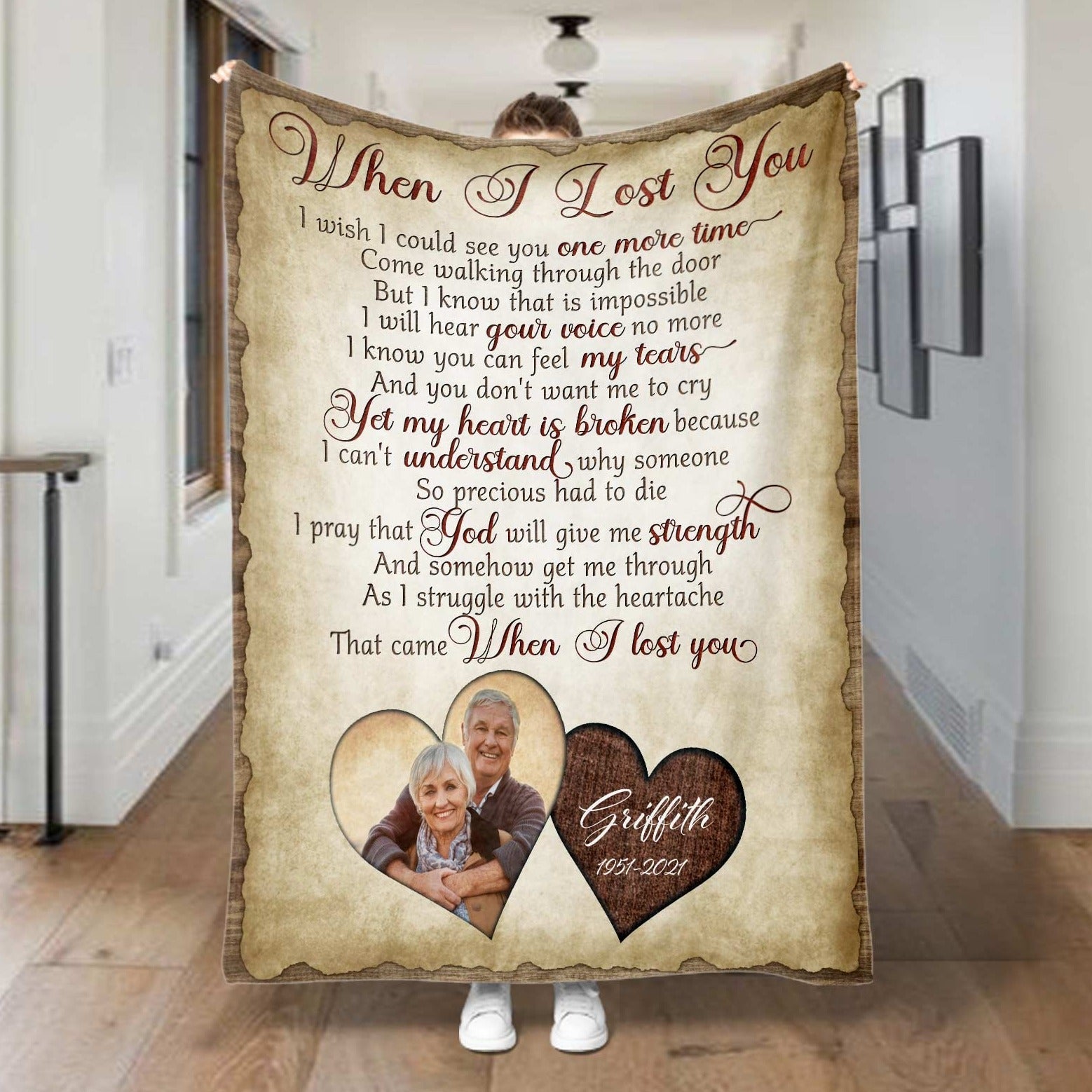 Memorial Blanket With Photo For Loss Of Father, In Loving Memory Blanket, Inspirational Throws For Funerals, Remembrance Memorial Blankets