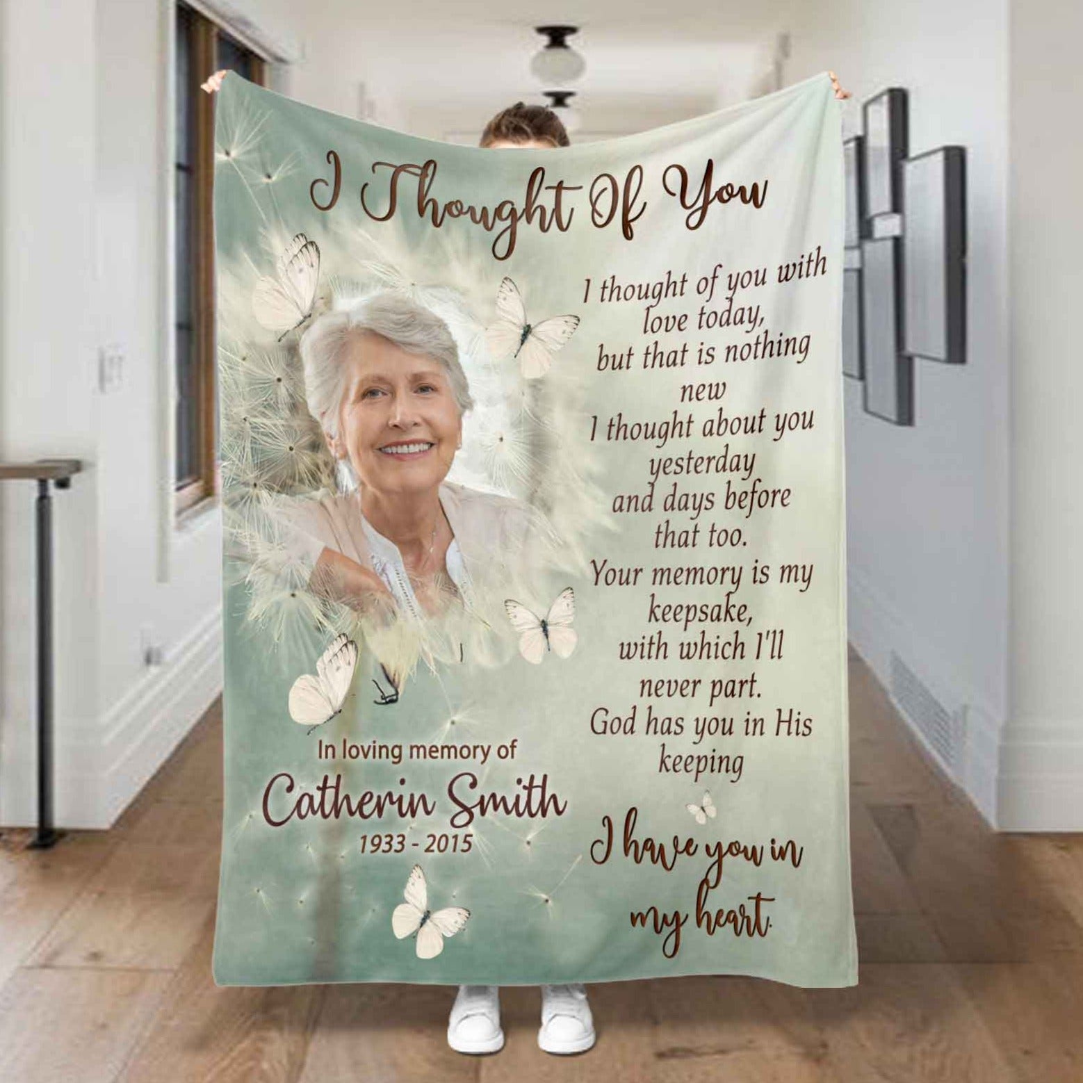 Memorial Blanket I Thought Of You Today, Personalized Photo Throw Fleece Blankets, Remembrance Memorial Blankets For Funerals