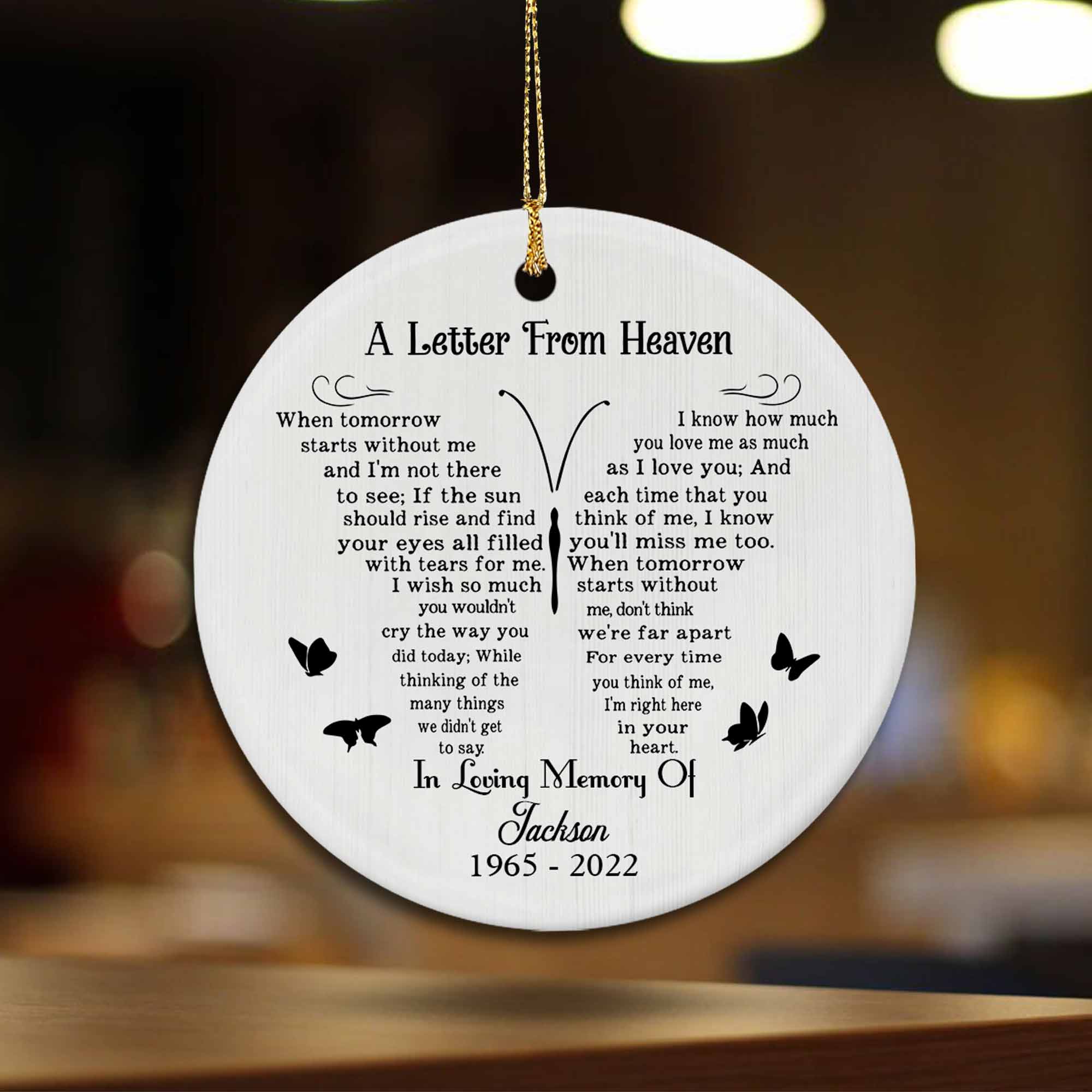 Memorial Gift for Loss of A Loved One, A Letter From Heaven Butterfly Ceramic Memorial Ornament, Remembrance Gifts