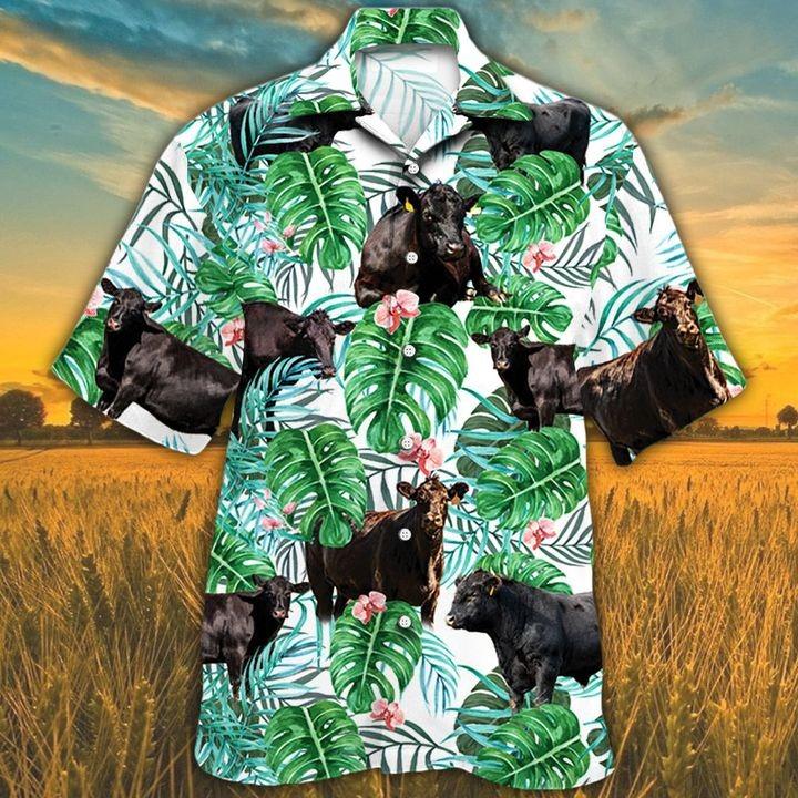 Men Black Angus Cattle Lovers Tropical Plant Hawaiian Shirt 3, Cow Hawaiian Shirt For Men & Women Summer Gifts