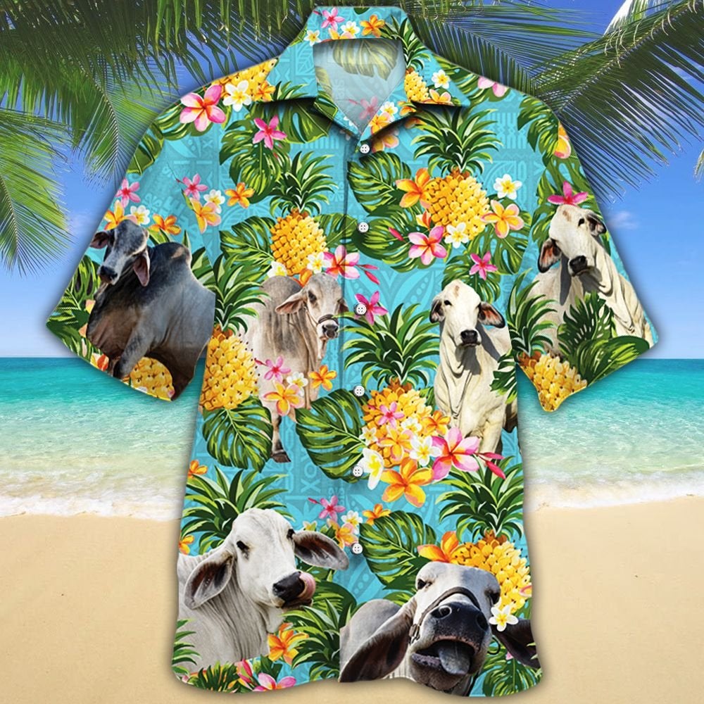 Men Brahman Cattle Green Hawaiian Shirt, Cow Hawaiian Shirt For Men & Women Summer Gifts