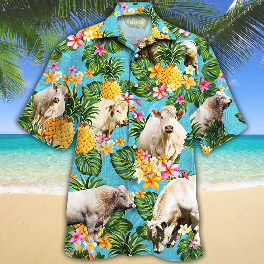 Men Charolais Cattle Hawaii Shirt White, Cow Hawaiian Shirt For Men & Women Summer Gifts