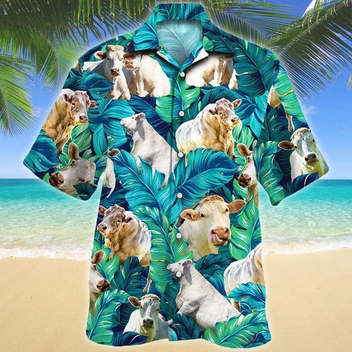 Men Charolais Cattle Hawaiian Shirt Green, Cow Hawaiian Shirt For Men & Women Summer Gifts