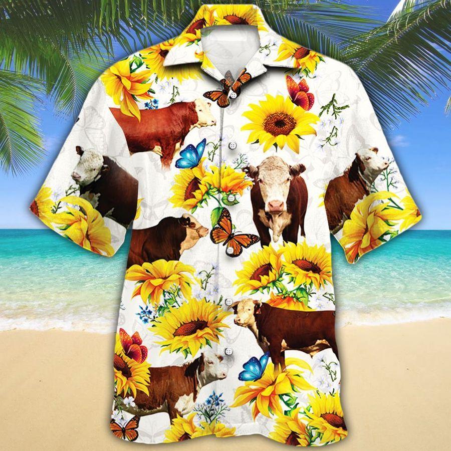 Men Hereford cattle Hawaii Shirt White, Cow Hawaiian Shirt For Men & Women Summer Gifts