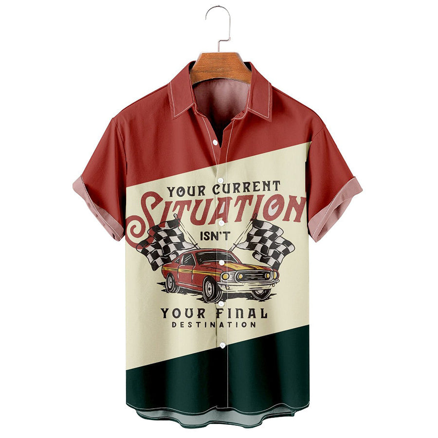 Men's Simple Contrast Color Car Pattern Casual Shirt, Hawaiian shirt vintage, Hawaiian shirt for men, Women