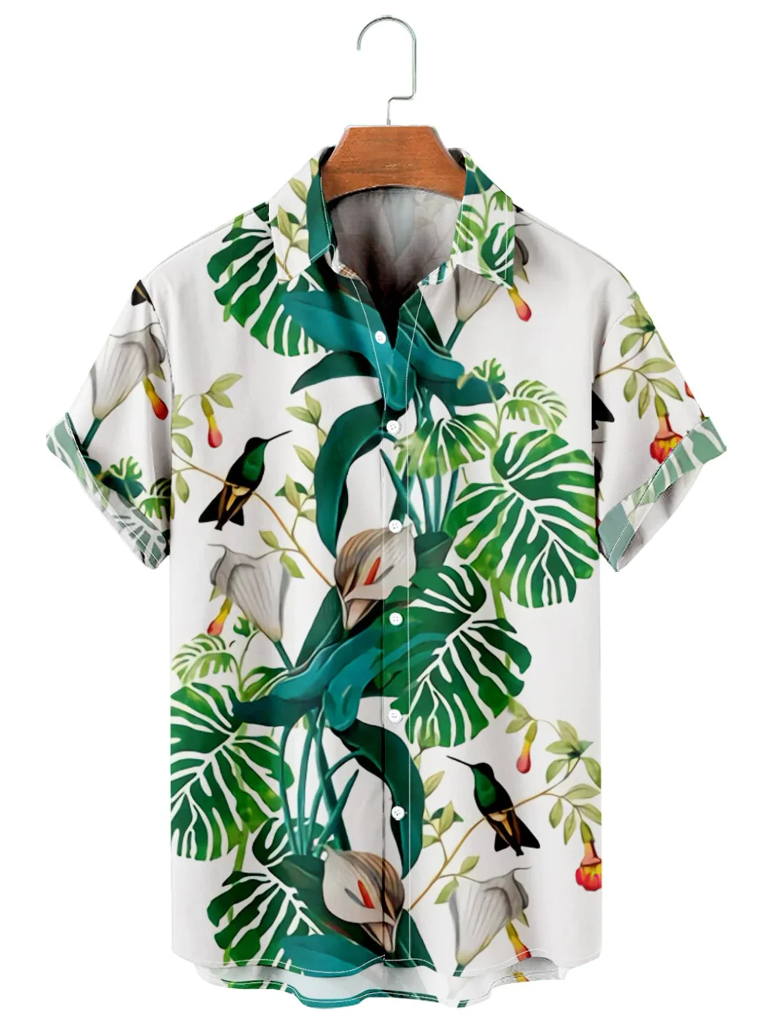 Men's Tropical Hawaiian Floral Print Cotton Shirt