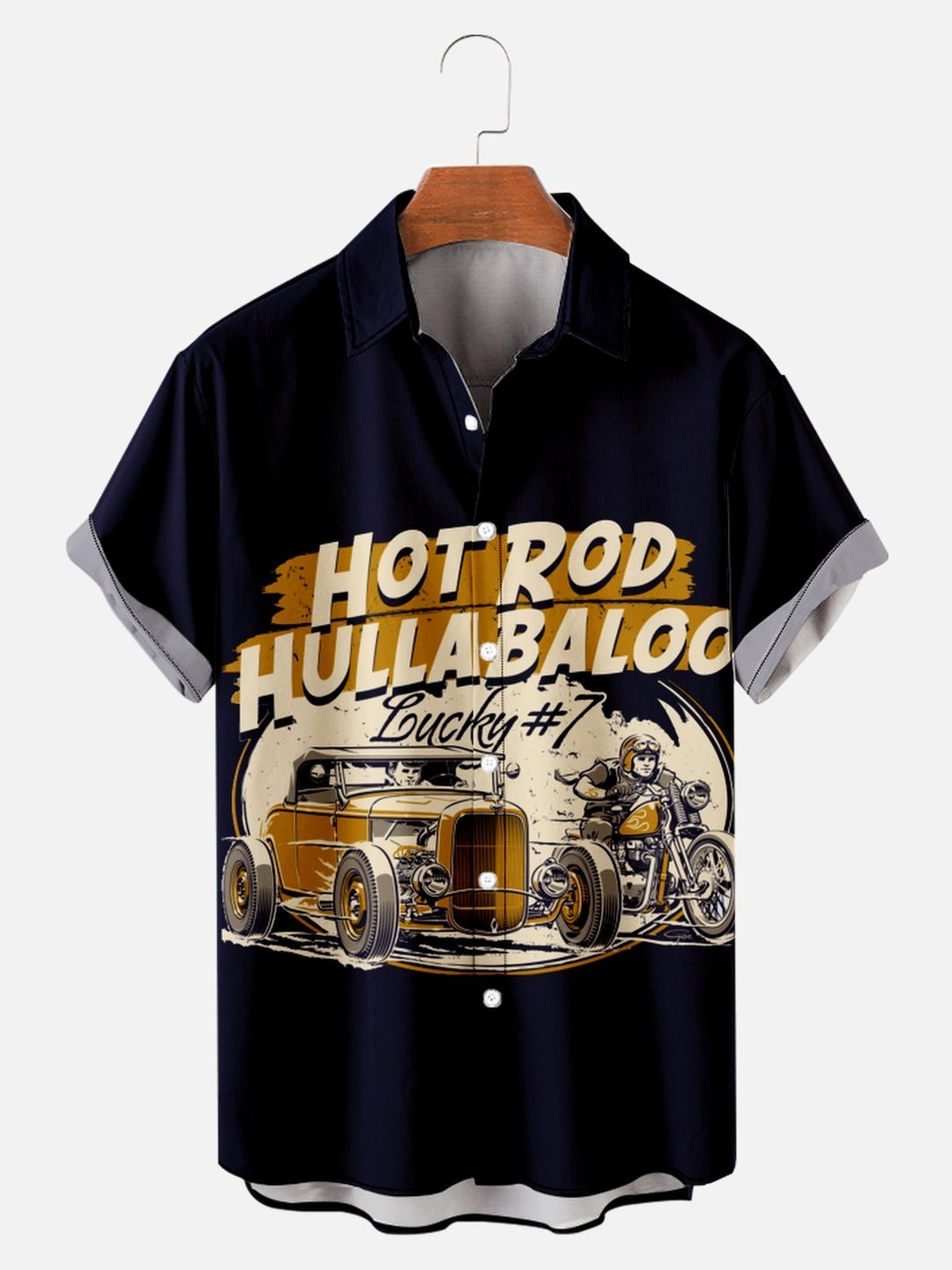 Men's Vintage Car Print Casual Short Sleeve Shirt