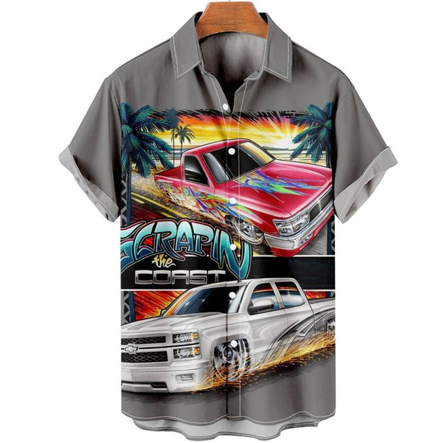 Men's Vintage Cars Print Casual Short Sleeve Hawaiian Shirts for men, Women