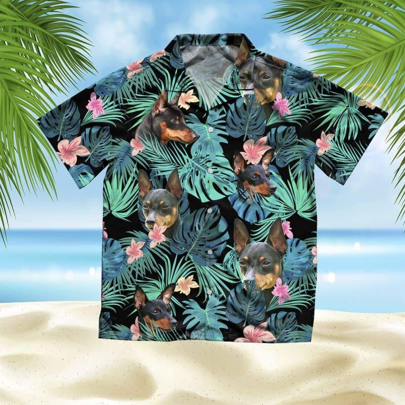 Miniature Pinscher Hawaiian Shirt, Dog Summer Leaves Hawaiian Shirt, Unisex Print Aloha Short Sleeve Casual Shirt Summer Gifts
