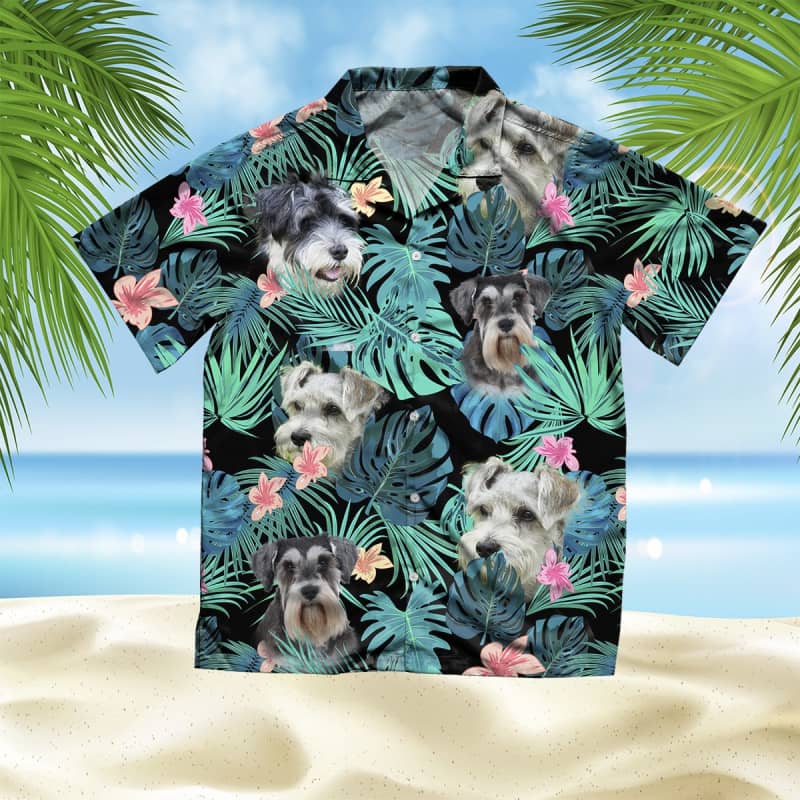Miniature Schnauzer Hawaiian Shirt, Dog Summer Leaves Hawaiian Shirt, Unisex Print Aloha Short Sleeve Casual Shirt Summer Gifts